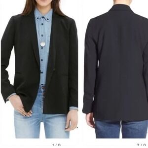 Madewell Lycee Blazer Women's 0 True Black Drapey Crepe Snap Button Work Career